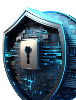 Tech shield and key to represent security