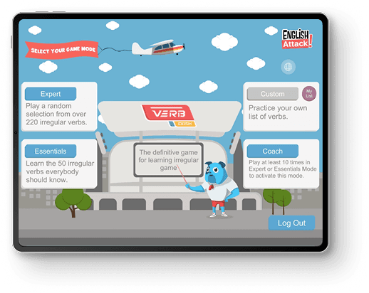 Verb Dash main menu on a tablet.