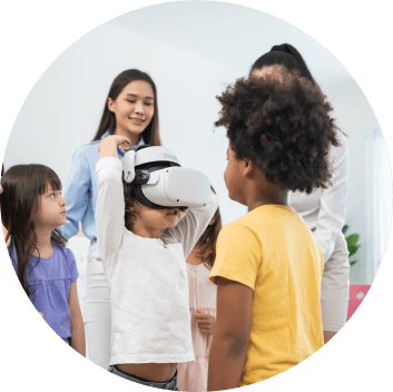 kids playing with a VR headset