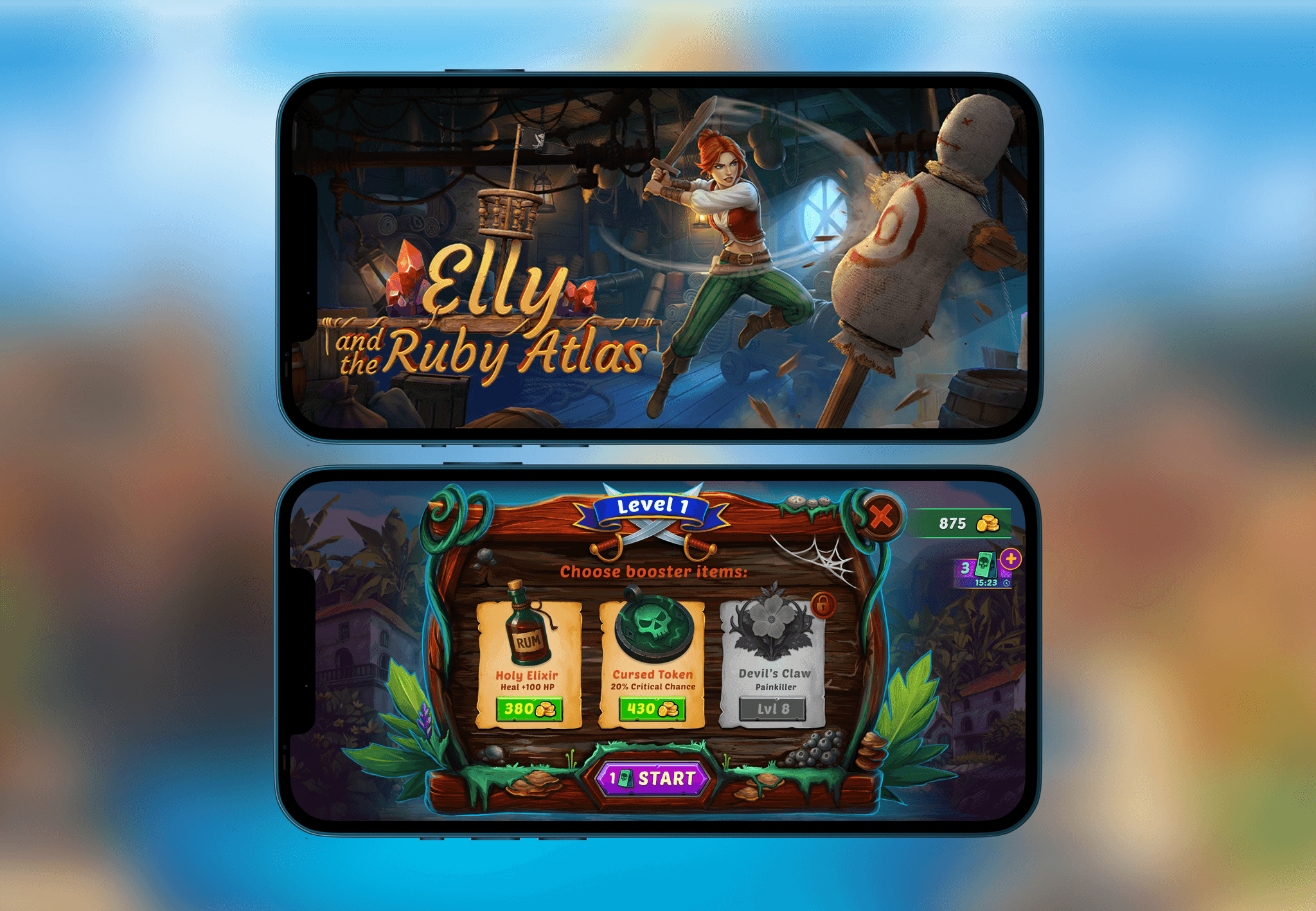 Elly and the Ruby Atlas displayed on two mobile screens