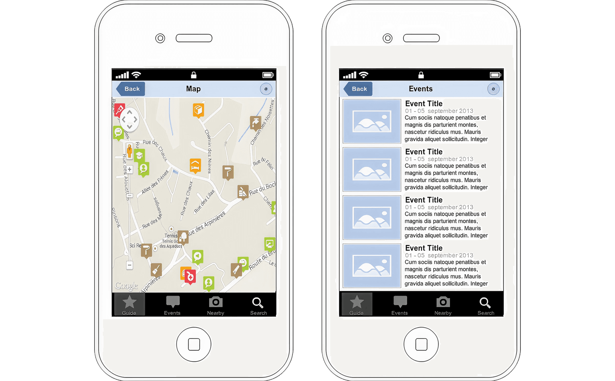 City guide app on two mobile phones
