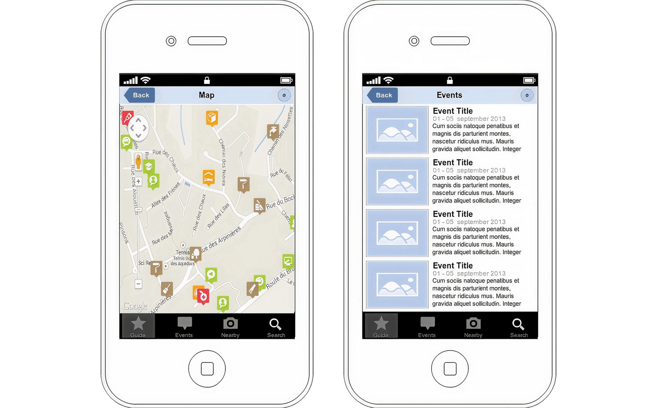 City guide app on two mobile phones