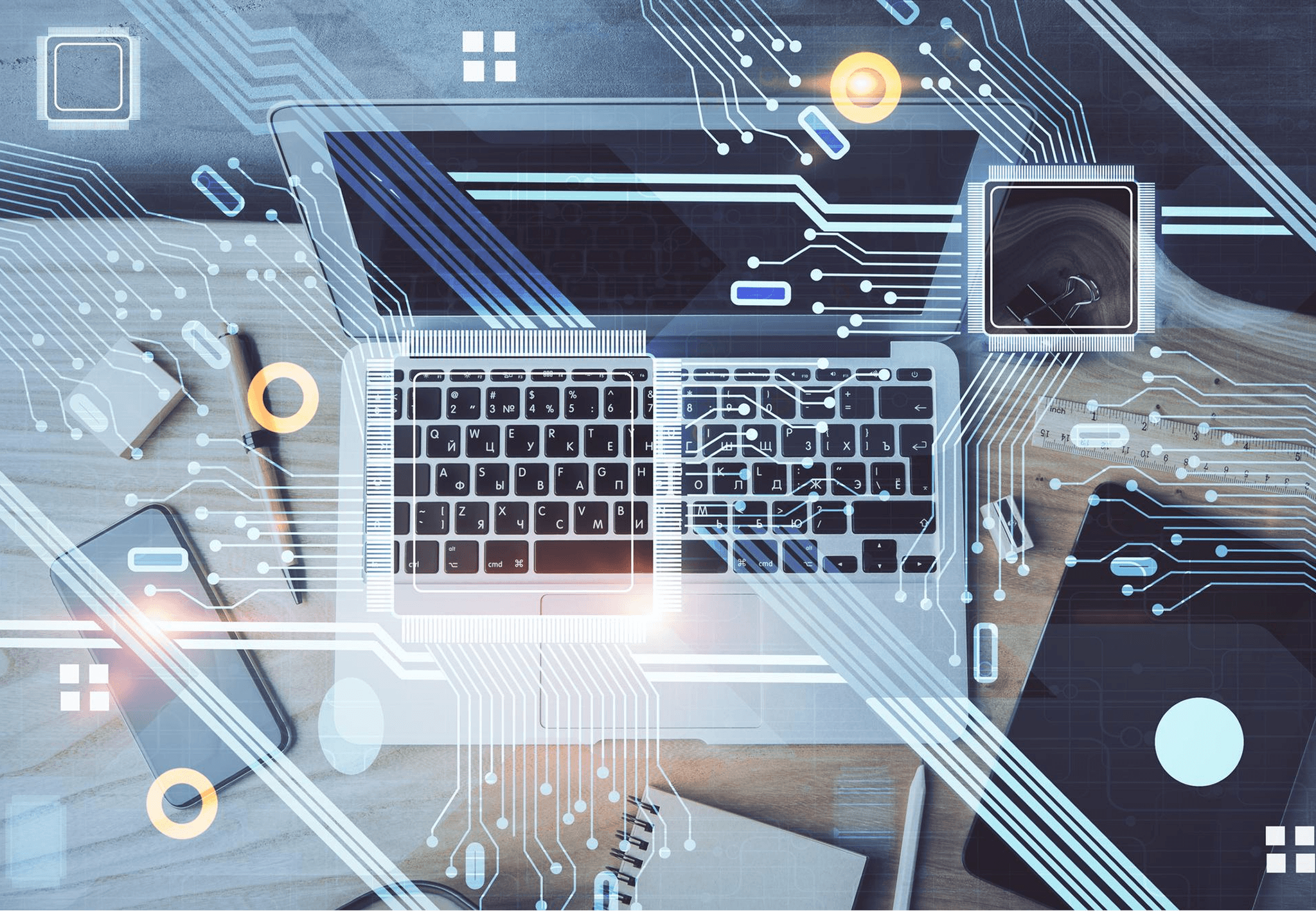 Laptop image with an abstract overlay