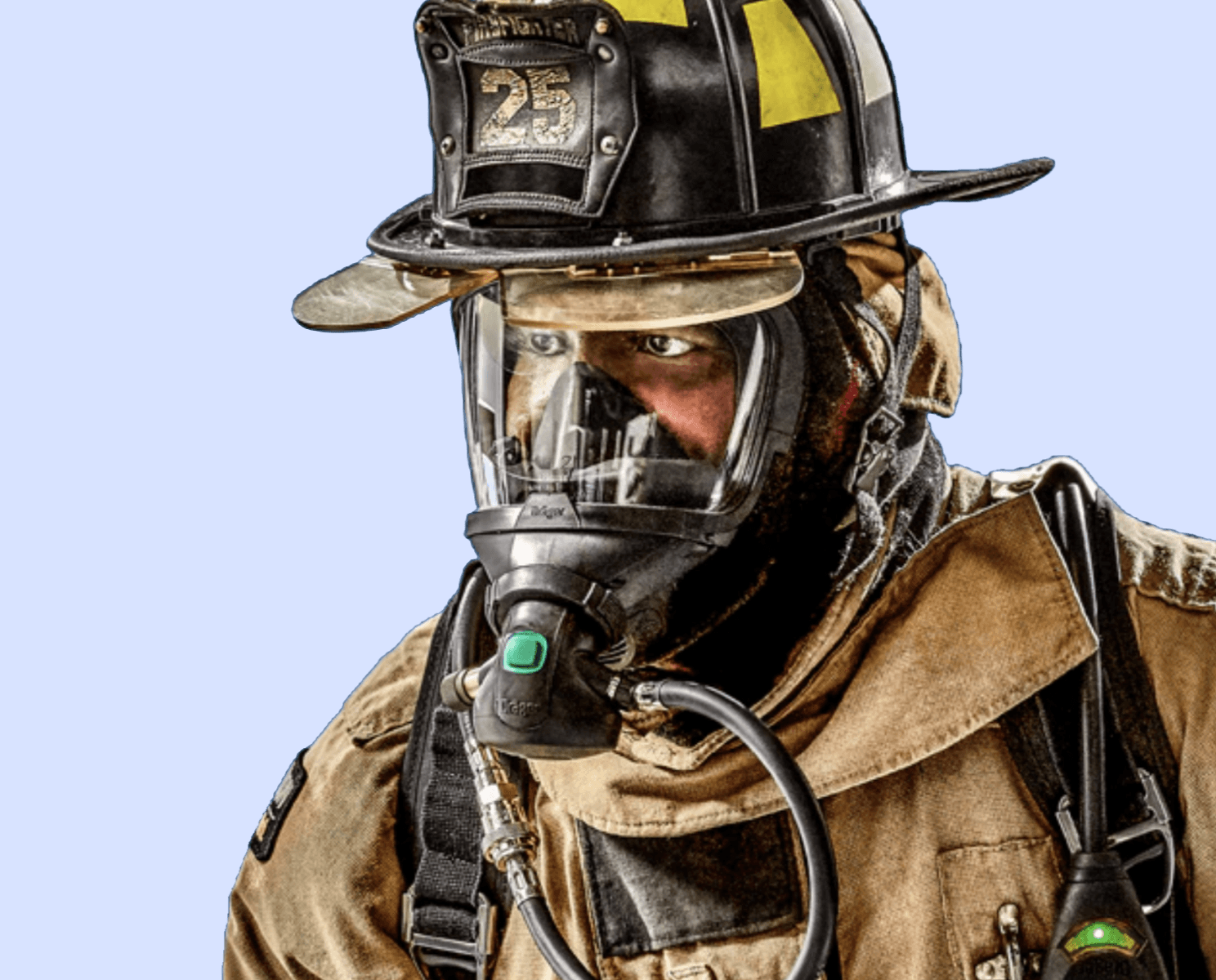 Fireman with oxygen mask on