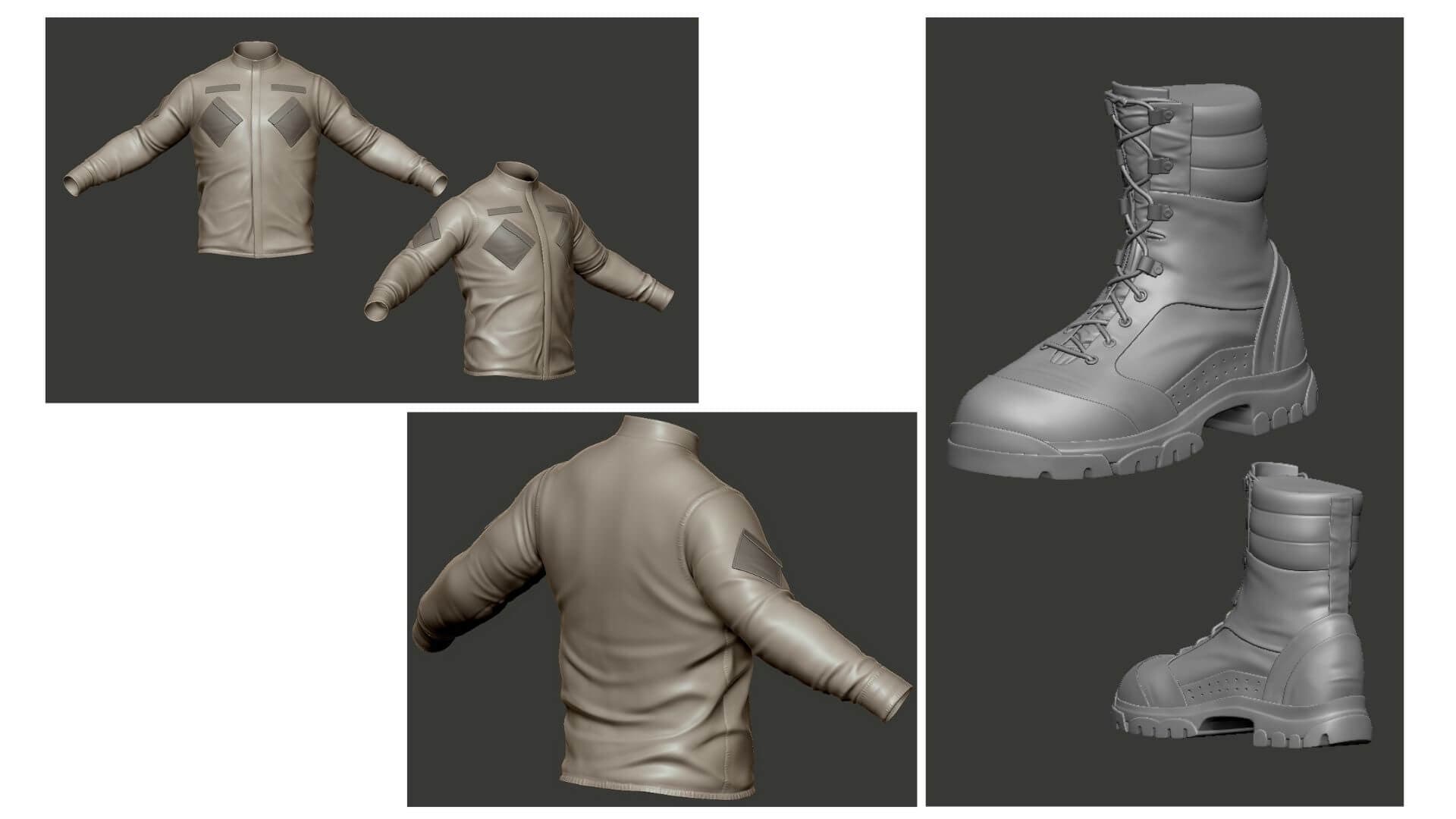 Game Character Production - Applying Industry Standards across Production Pipeline - gloves and boots details modeled in ZBrush