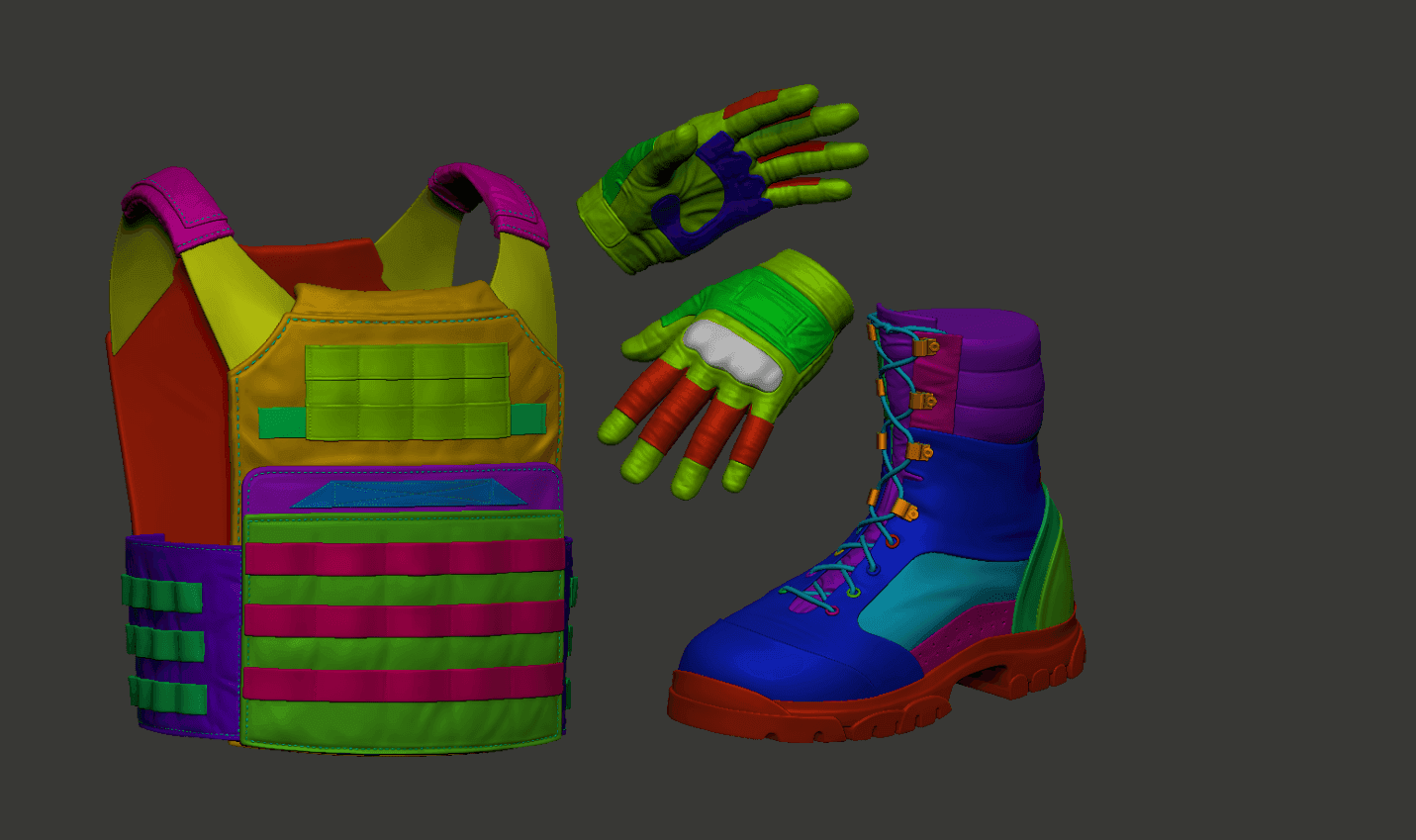 Game Character Production - Applying Industry Standards across Production Pipeline - vest details modeled in ZBrush