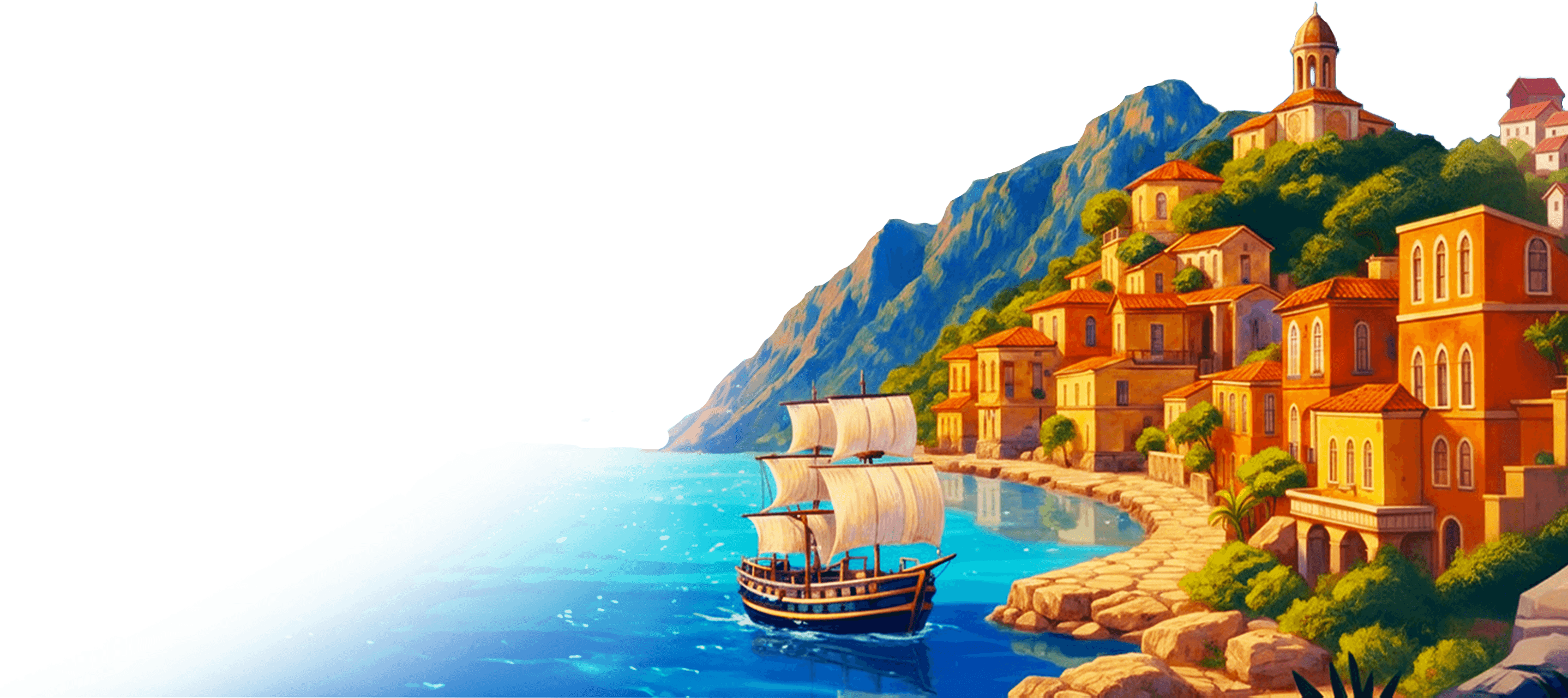 Render image of a ship close to the shoreline