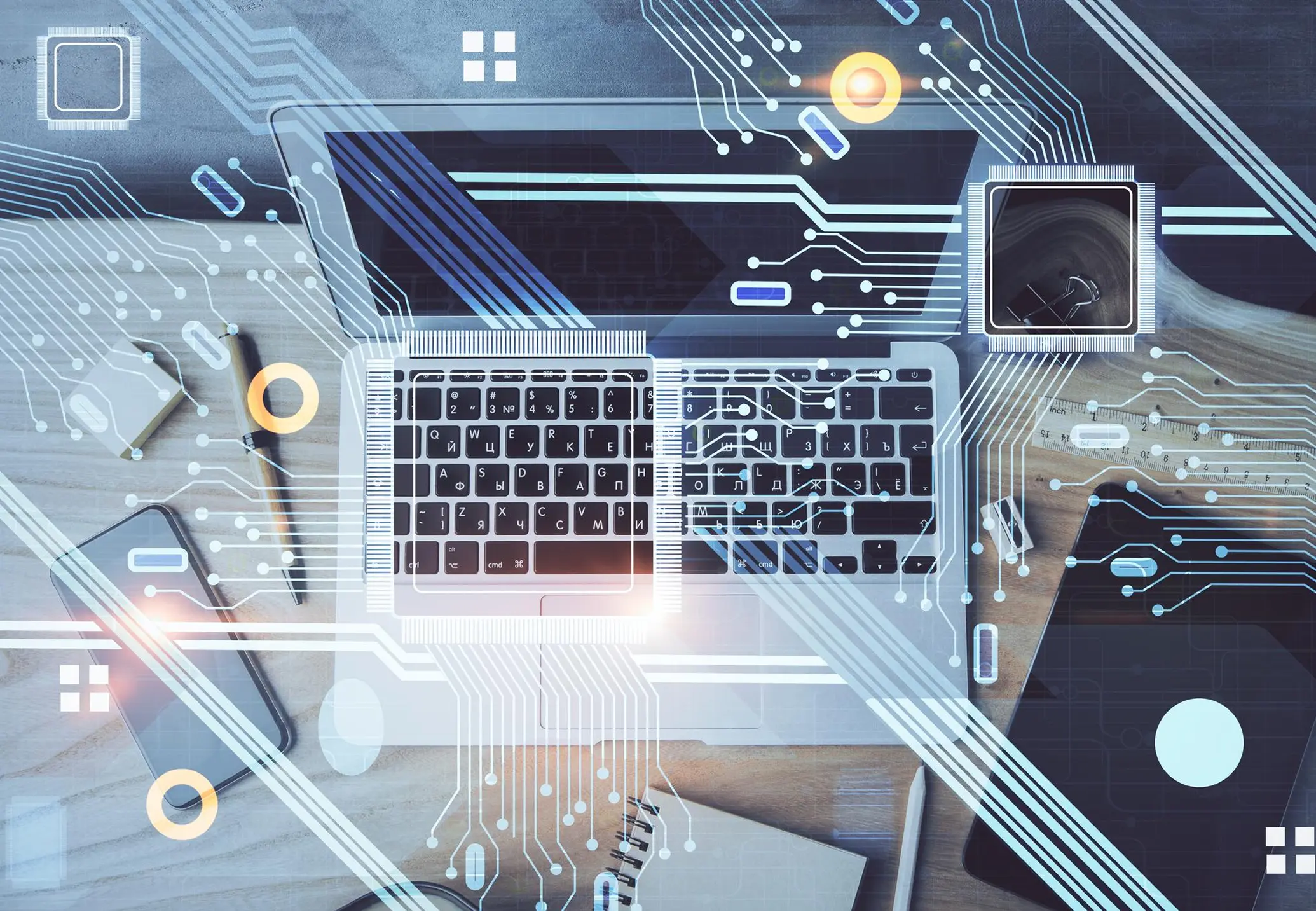 Laptop image with an abstract overlay