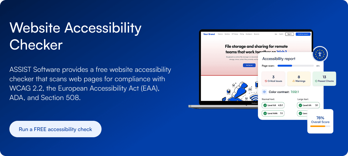 Accessibility Cheker Tool ASSIST Banner Run