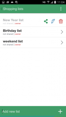 Share list/ Edit List/ Delete List