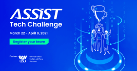 ASSIST Software Tech Challenge, students, contest, people holding cup, blue